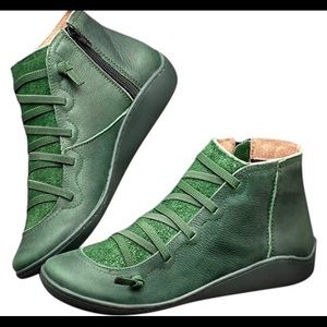 Green Lace Front Ankle Boot